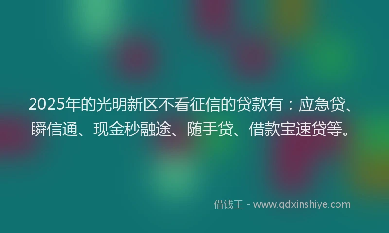 2025年的光明新区不看征信的贷款有：应急贷、瞬信通、现金秒融途、随手贷、借款宝速贷等。