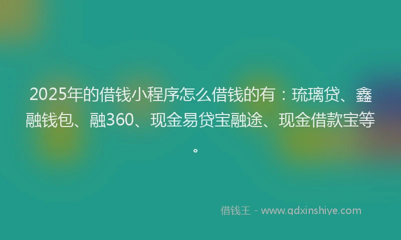 2025年的借钱小程序怎么借钱的有：琉璃贷、鑫融钱包、融360、现金易贷宝融途、现金借款宝等。