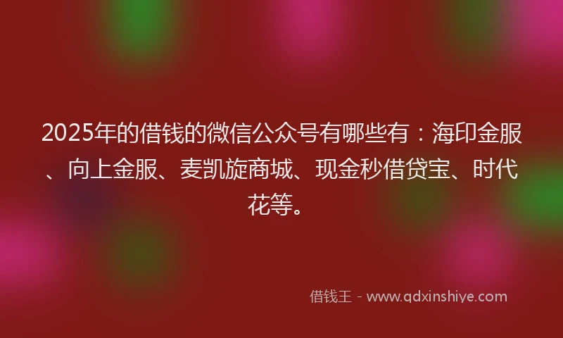 2025年的借钱的微信公众号有哪些有：海印金服、向上金服、麦凯旋商城、现金秒借贷宝、时代花等。
