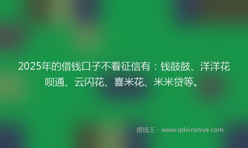 2025年的借钱口子不看征信有：钱鼓鼓、洋洋花呗通、云闪花、喜米花、米米贷等。