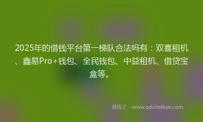 2025年的借钱平台第一梯队合法吗有：双喜租机、鑫易Pro+钱包、全民钱包、中益租机、借贷宝盒等。