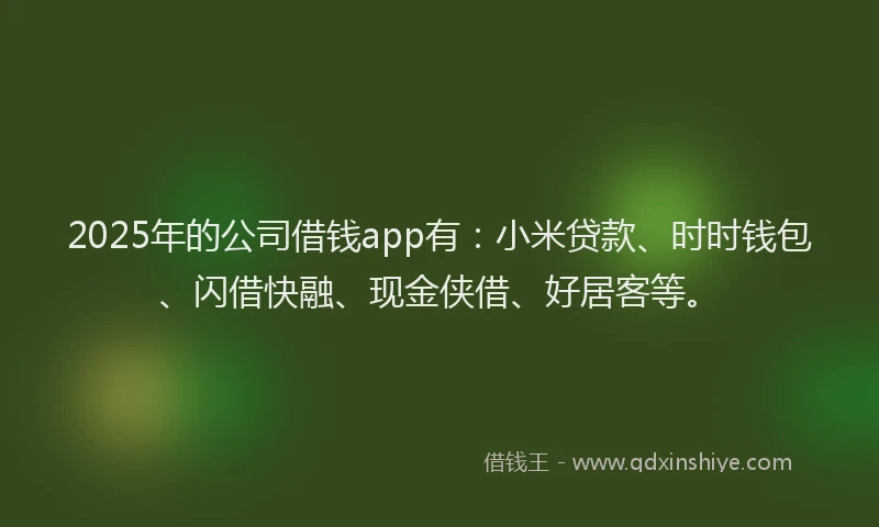 2025年的公司借钱app有：小米贷款、时时钱包、闪借快融、现金侠借、好居客等。