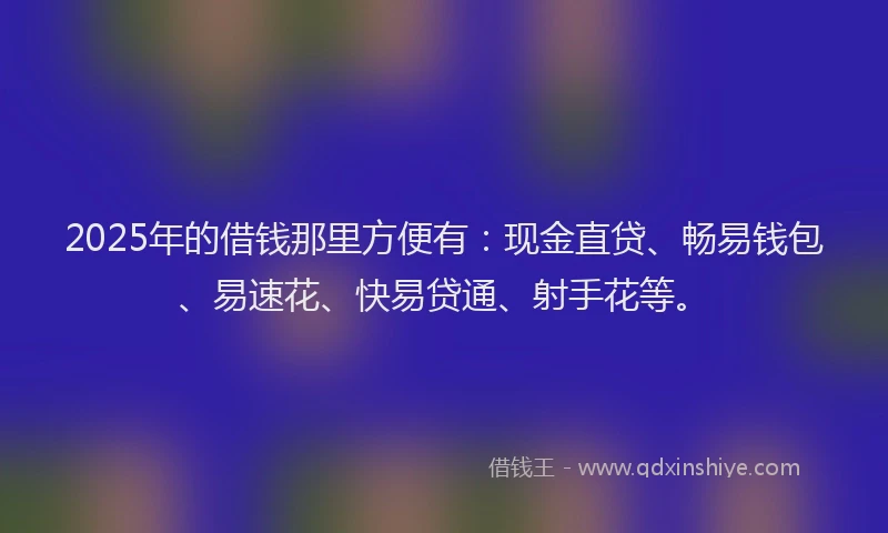 2025年的借钱那里方便有：现金直贷、畅易钱包、易速花、快易贷通、射手花等。