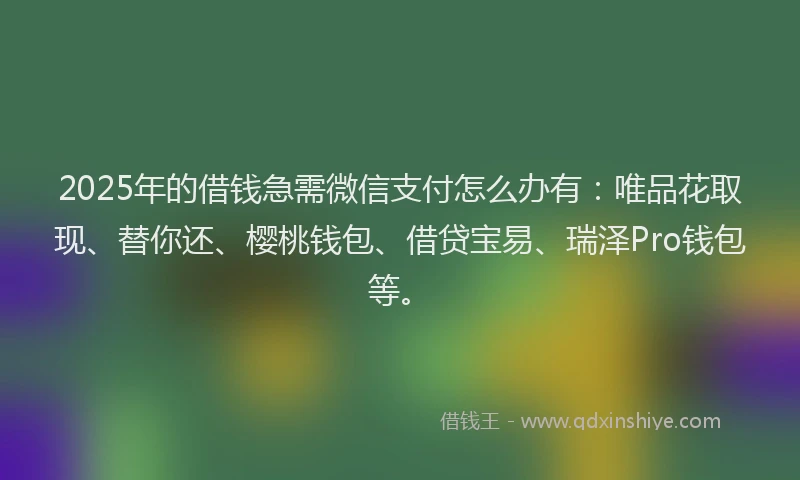 2025年的借钱急需微信支付怎么办有：唯品花取现、替你还、樱桃钱包、借贷宝易、瑞泽Pro钱包等。