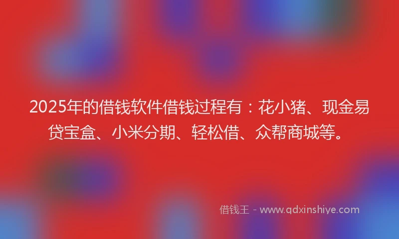2025年的借钱软件借钱过程有：花小猪、现金易贷宝盒、小米分期、轻松借、众帮商城等。