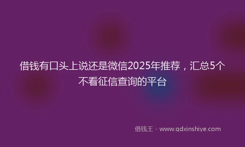 借钱有口头上说还是微信2025年推荐，汇总5个不看征信查询的平台