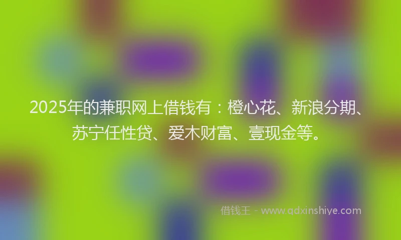 2025年的兼职网上借钱有：橙心花、新浪分期、苏宁任性贷、爱木财富、壹现金等。