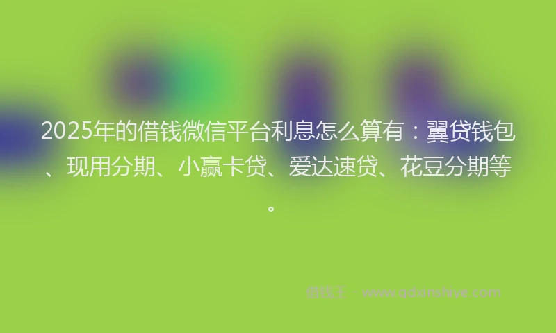 2025年的借钱微信平台利息怎么算有：翼贷钱包、现用分期、小赢卡贷、爱达速贷、花豆分期等。