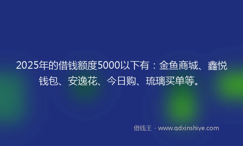 2025年的借钱额度5000以下有：金鱼商城、鑫悦钱包、安逸花、今日购、琉璃买单等。