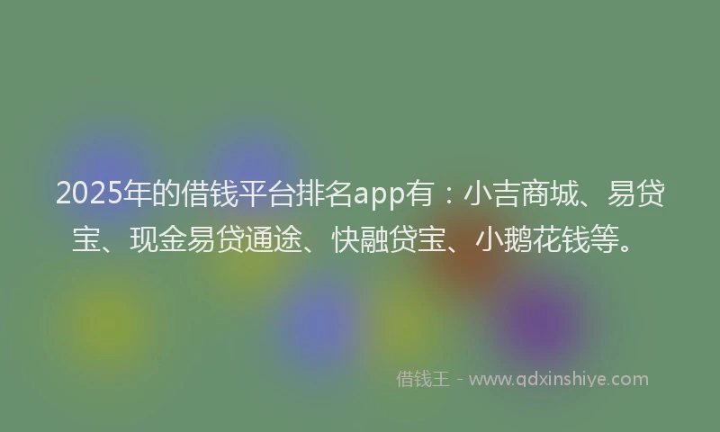 2025年的借钱平台排名app有：小吉商城、易贷宝、现金易贷通途、快融贷宝、小鹅花钱等。