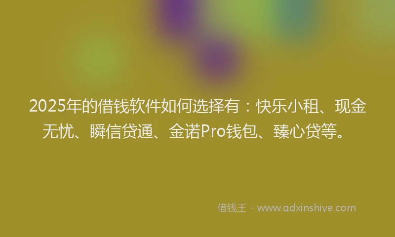 2025年的借钱软件如何选择有：快乐小租、现金无忧、瞬信贷通、金诺Pro钱包、臻心贷等。