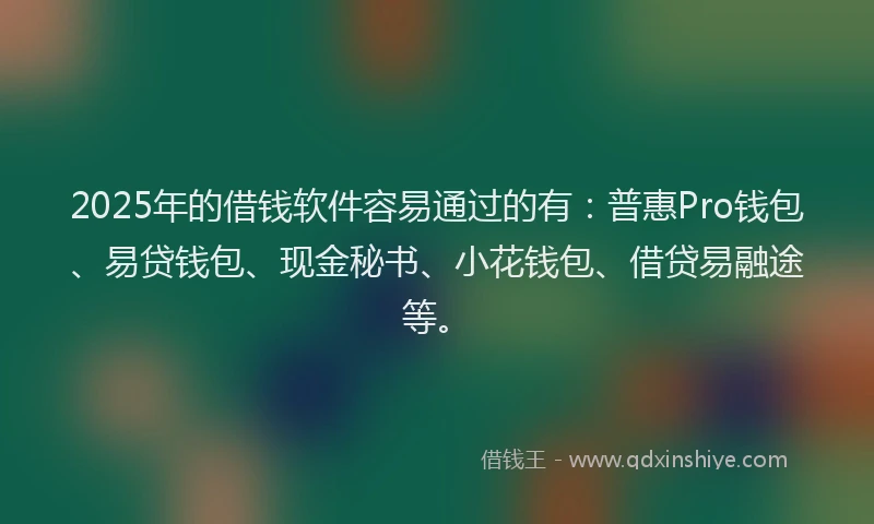 2025年的借钱软件容易通过的有：普惠Pro钱包、易贷钱包、现金秘书、小花钱包、借贷易融途等。