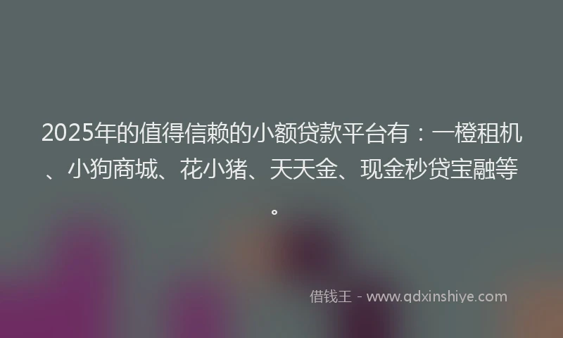 2025年的值得信赖的小额贷款平台有：一橙租机、小狗商城、花小猪、天天金、现金秒贷宝融等。