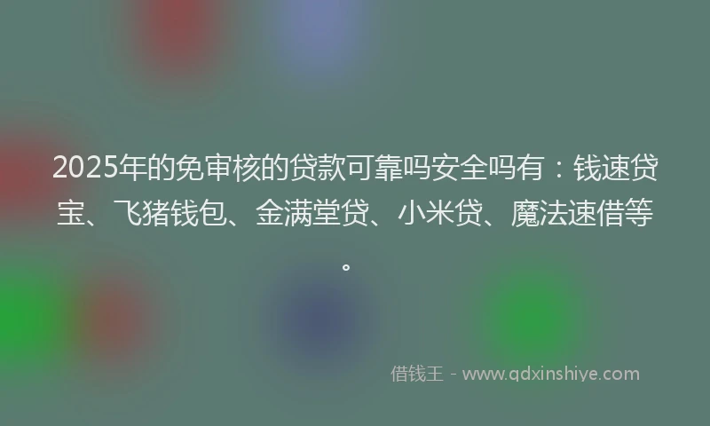 2025年的免审核的贷款可靠吗安全吗有：钱速贷宝、飞猪钱包、金满堂贷、小米贷、魔法速借等。