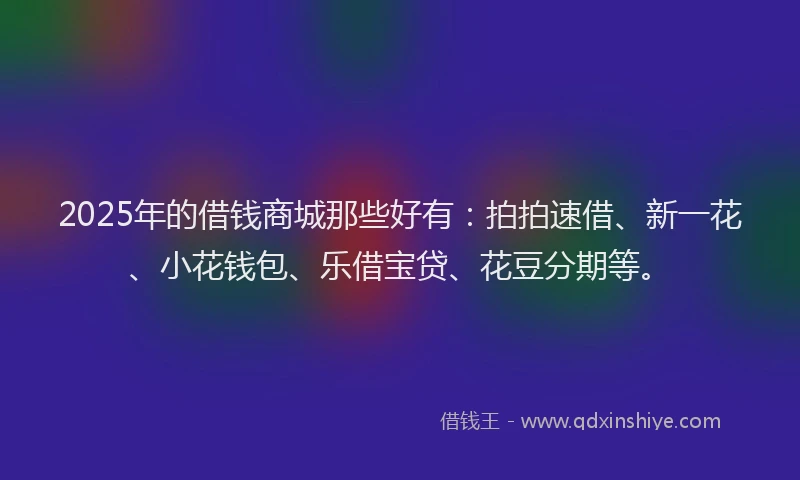 2025年的借钱商城那些好有：拍拍速借、新一花、小花钱包、乐借宝贷、花豆分期等。