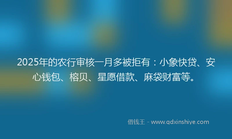 2025年的农行审核一月多被拒有：小象快贷、安心钱包、榕贝、星愿借款、麻袋财富等。