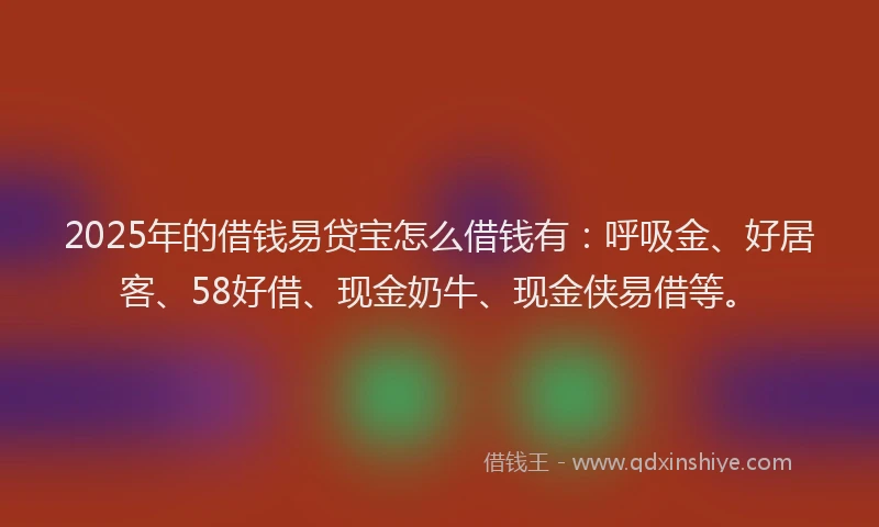 2025年的借钱易贷宝怎么借钱有：呼吸金、好居客、58好借、现金奶牛、现金侠易借等。
