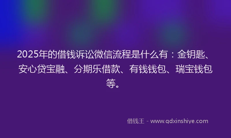 2025年的借钱诉讼微信流程是什么有：金钥匙、安心贷宝融、分期乐借款、有钱钱包、瑞宝钱包等。