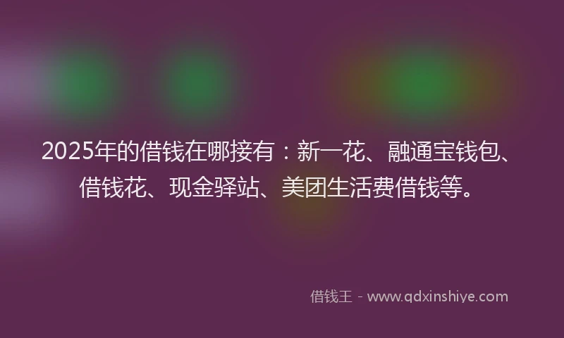 2025年的借钱在哪接有：新一花、融通宝钱包、借钱花、现金驿站、美团生活费借钱等。