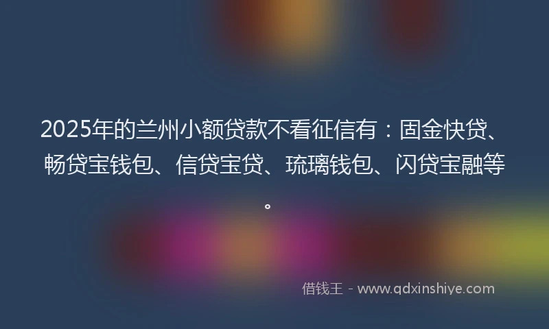 2025年的兰州小额贷款不看征信有：固金快贷、畅贷宝钱包、信贷宝贷、琉璃钱包、闪贷宝融等。