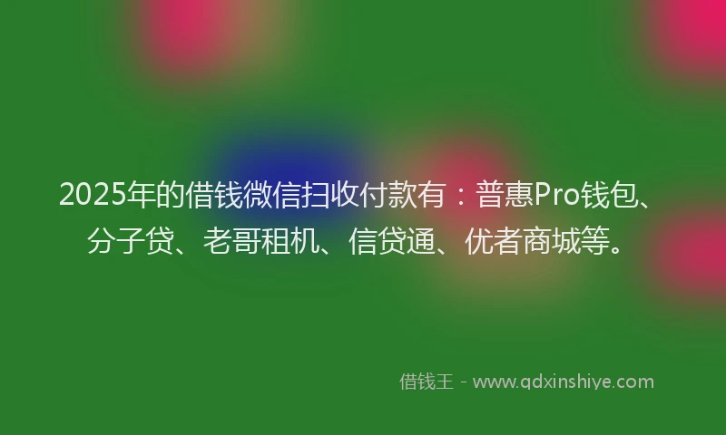 2025年的借钱微信扫收付款有：普惠Pro钱包、分子贷、老哥租机、信贷通、优者商城等。