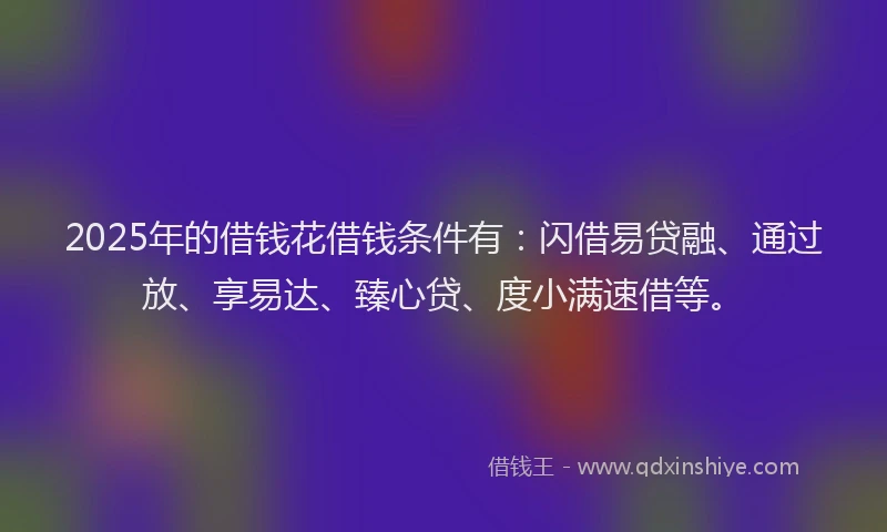 2025年的借钱花借钱条件有：闪借易贷融、通过放、享易达、臻心贷、度小满速借等。
