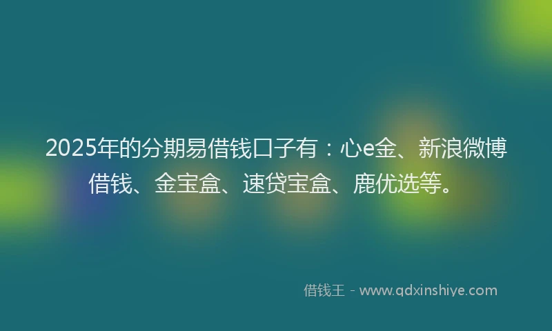 2025年的分期易借钱口子有：心e金、新浪微博借钱、金宝盒、速贷宝盒、鹿优选等。