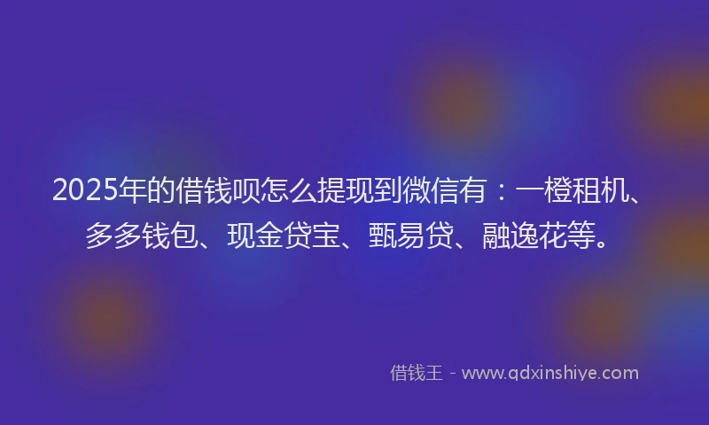2025年的借钱呗怎么提现到微信有：一橙租机、多多钱包、现金贷宝、甄易贷、融逸花等。