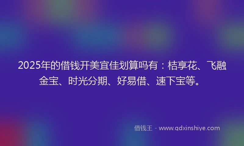 2025年的借钱开美宜佳划算吗有：桔享花、飞融金宝、时光分期、好易借、速下宝等。