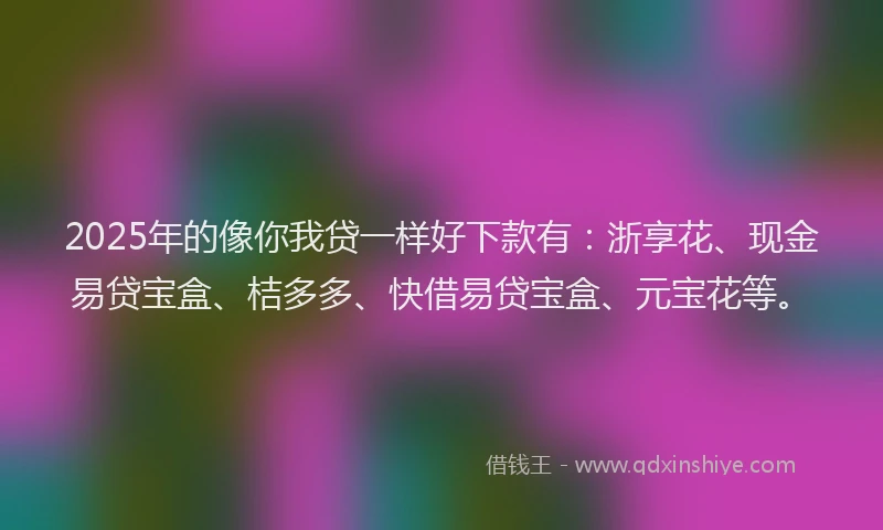 2025年的像你我贷一样好下款有：浙享花、现金易贷宝盒、桔多多、快借易贷宝盒、元宝花等。