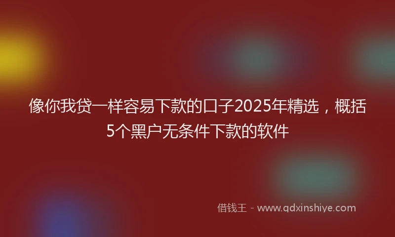 像你我贷一样容易下款的口子2025年精选，概括5个黑户无条件下款的软件