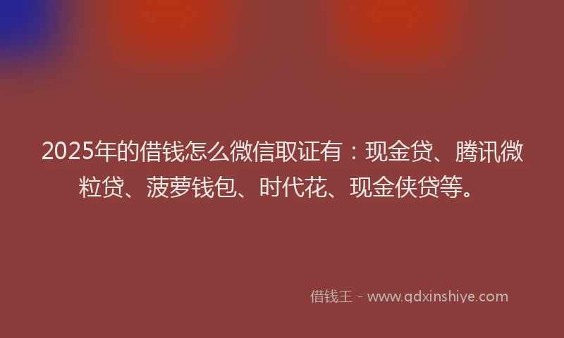 2025年的借钱怎么微信取证有：现金贷、腾讯微粒贷、菠萝钱包、时代花、现金侠贷等。