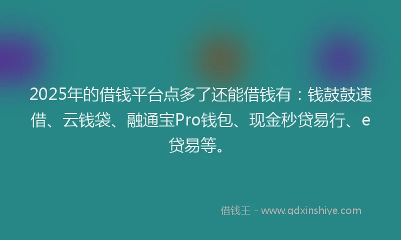 2025年的借钱平台点多了还能借钱有：钱鼓鼓速借、云钱袋、融通宝Pro钱包、现金秒贷易行、e贷易等。