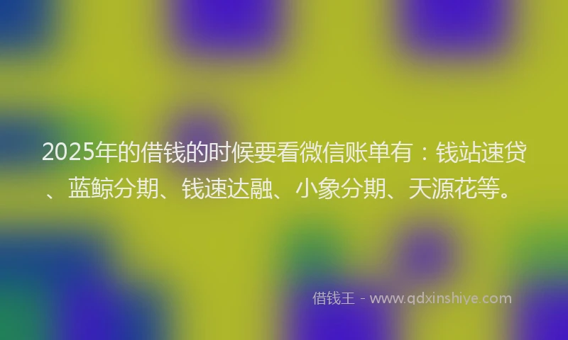 2025年的借钱的时候要看微信账单有：钱站速贷、蓝鲸分期、钱速达融、小象分期、天源花等。