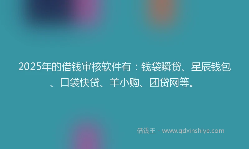 2025年的借钱审核软件有：钱袋瞬贷、星辰钱包、口袋快贷、羊小购、团贷网等。