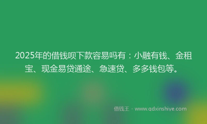 2025年的借钱呗下款容易吗有：小融有钱、金租宝、现金易贷通途、急速贷、多多钱包等。