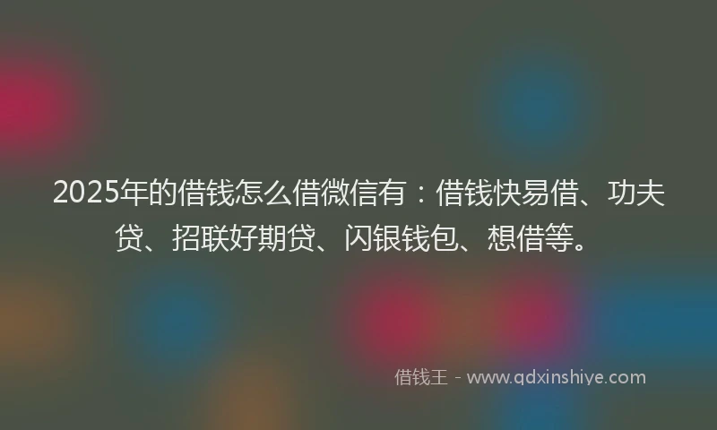2025年的借钱怎么借微信有：借钱快易借、功夫贷、招联好期贷、闪银钱包、想借等。