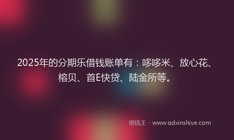 2025年的分期乐借钱账单有：哆哆米、放心花、榕贝、首E快贷、陆金所等。