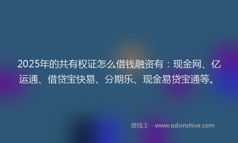 2025年的共有权证怎么借钱融资有：现金网、亿运通、借贷宝快易、分期乐、现金易贷宝通等。