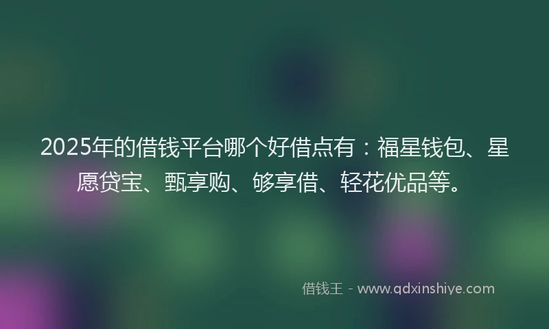 2025年的借钱平台哪个好借点有：福星钱包、星愿贷宝、甄享购、够享借、轻花优品等。