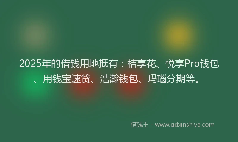 2025年的借钱用地抵有：桔享花、悦享Pro钱包、用钱宝速贷、浩瀚钱包、玛瑙分期等。