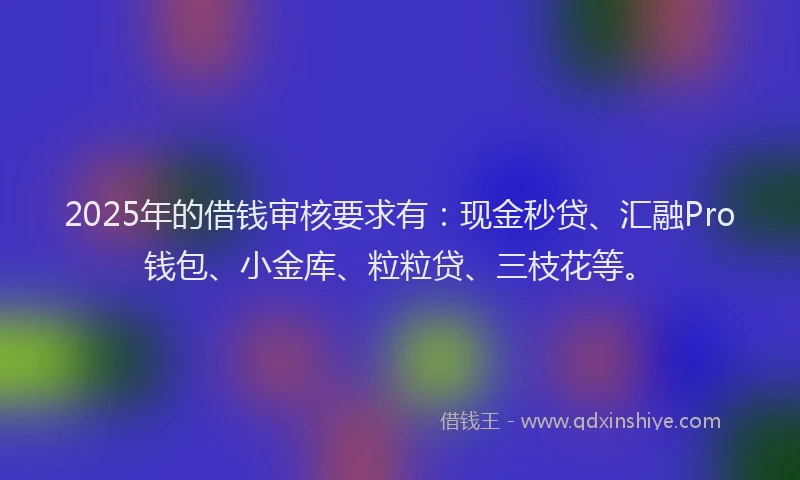 2025年的借钱审核要求有：现金秒贷、汇融Pro钱包、小金库、粒粒贷、三枝花等。