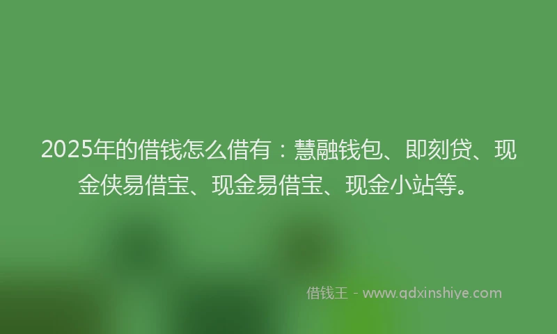 2025年的借钱怎么借有：慧融钱包、即刻贷、现金侠易借宝、现金易借宝、现金小站等。