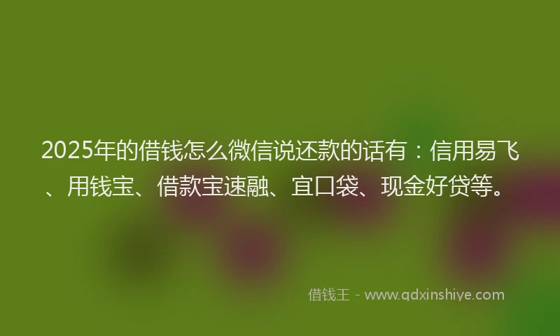 2025年的借钱怎么微信说还款的话有：信用易飞、用钱宝、借款宝速融、宜口袋、现金好贷等。