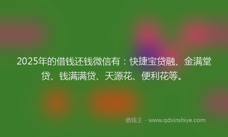2025年的借钱还钱微信有：快捷宝贷融、金满堂贷、钱满满贷、天源花、便利花等。