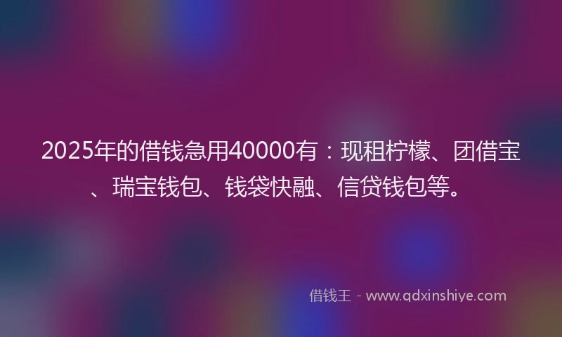 2025年的借钱急用40000有：现租柠檬、团借宝、瑞宝钱包、钱袋快融、信贷钱包等。