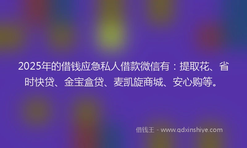 2025年的借钱应急私人借款微信有：提取花、省时快贷、金宝盒贷、麦凯旋商城、安心购等。