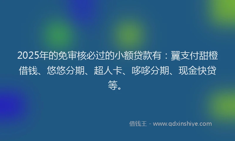 2025年的免审核必过的小额贷款有：翼支付甜橙借钱、悠悠分期、超人卡、哆哆分期、现金快贷等。