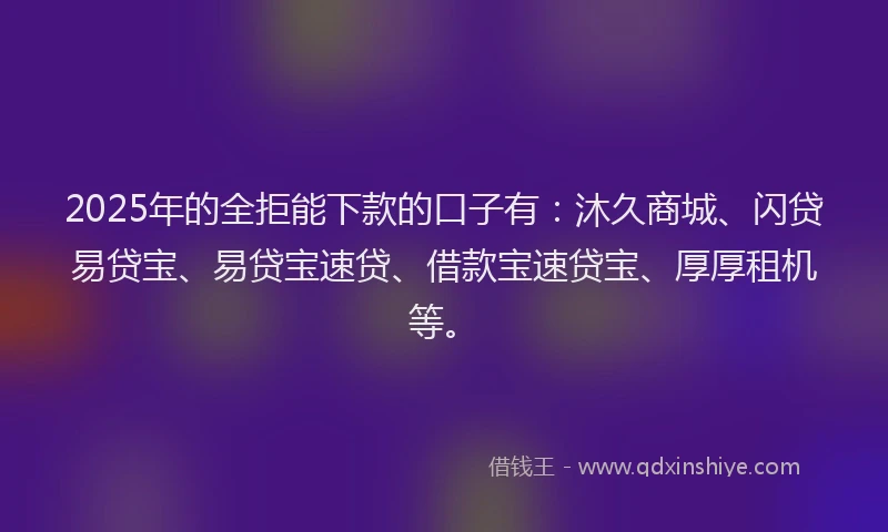 2025年的全拒能下款的口子有：沐久商城、闪贷易贷宝、易贷宝速贷、借款宝速贷宝、厚厚租机等。