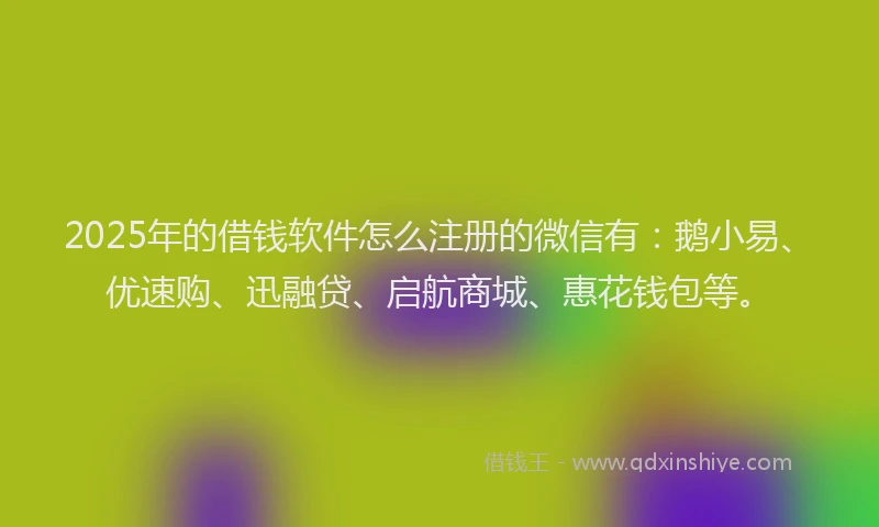 2025年的借钱软件怎么注册的微信有：鹅小易、优速购、迅融贷、启航商城、惠花钱包等。